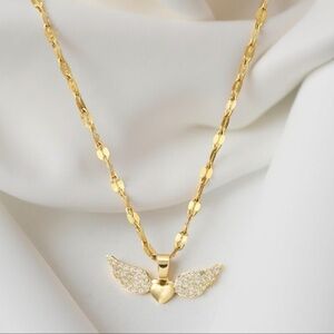 Goldie Angel Wings Heart Pendant Necklace